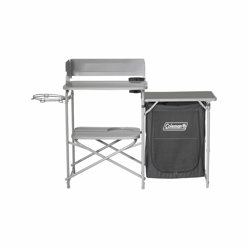 Mesa de camping coleman cooking stand 2199743 gris, con mueble textil 2199743