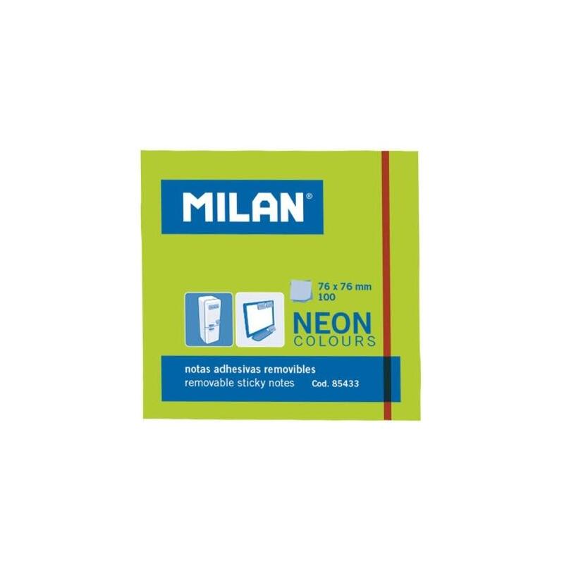 Milan bloc de 100 notas adhesivas – removibles – 76mm x 76mm – color verde neon