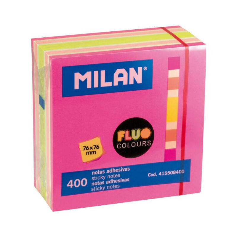 Milan cubo de notas adhesivas 400 hojas 76×76 colores surtidos fluor