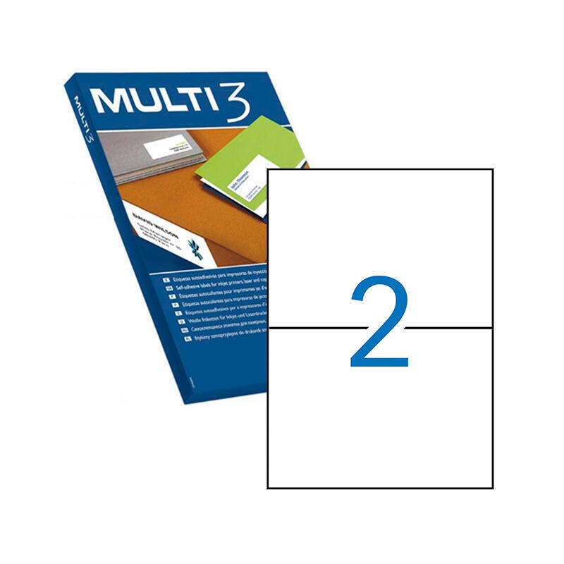 Multi3 pack de 200 etiquetas blancas cantos rectos tamaÑo 210.0×148.0mm con adhesivo permanente para multiples usos