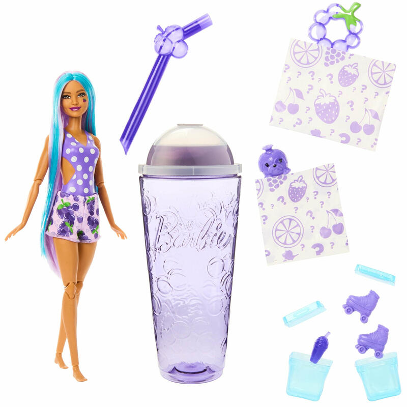 Muñeca barbie pop! reveal serie frutas uvas incluye ropa, mascotas y accesorios sorpresa (mattel hnw44)
