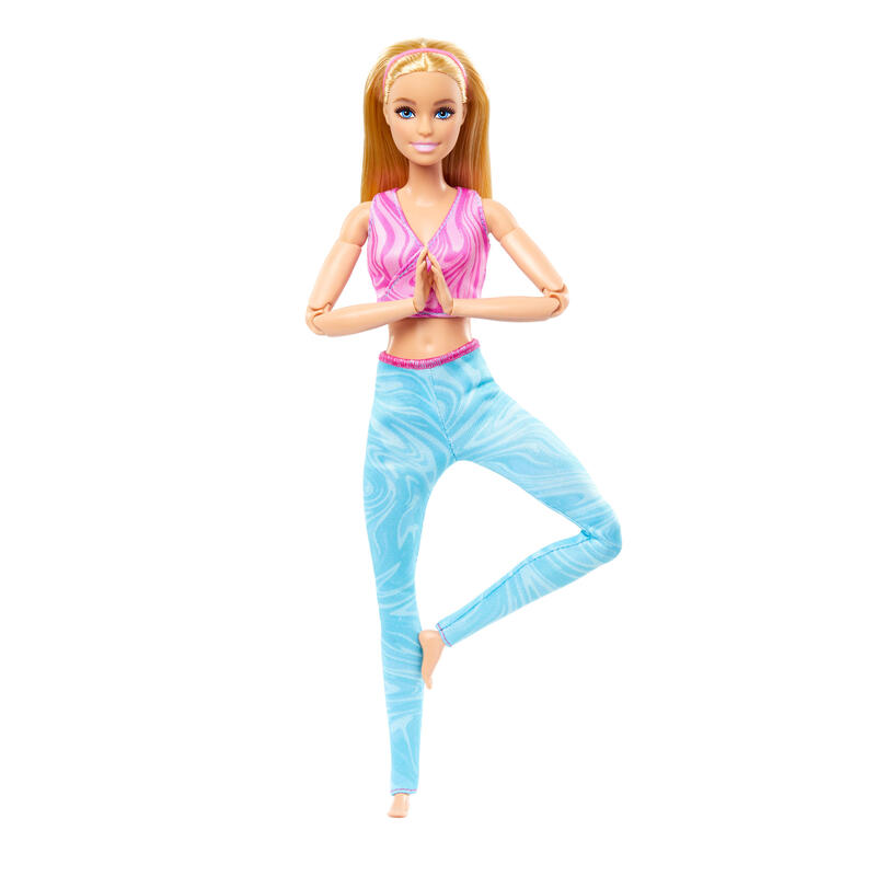 Muñeca mattel barbie made to move con top deportivo rosa y pantalones de yoga azules