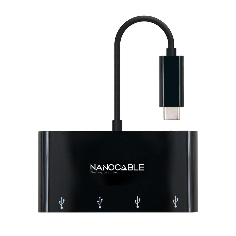 Nanocable adaptador usb-c a 4xusb 3.0. usb-c/m-usb 3.0/h – 10 cm – negro