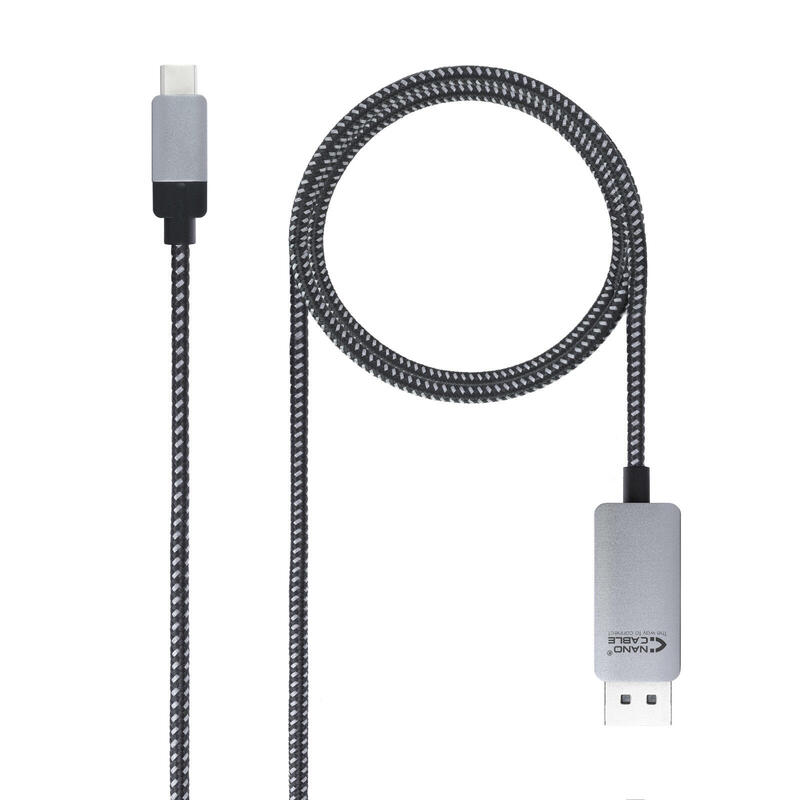 Nanocable cable conversor usb-c macho a displayport macho 1.80m – negro/plata