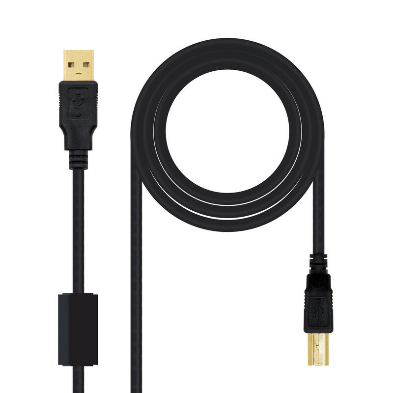 Nanocable cable de impresora con ferrita usb-b 2.0 macho a usb-a macho 5m