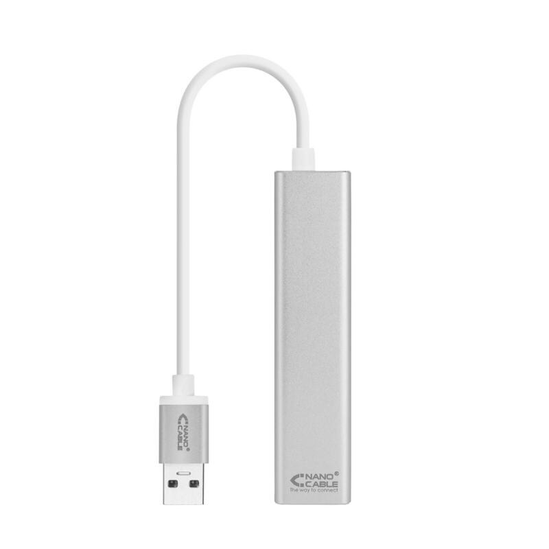 Nanocable conversor usb 3.0 a ethernet gigabit + 3xusb 3.0 – aluminio – 15 cm – plata