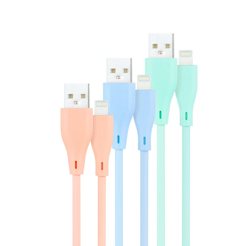 Nanocable pack de 3 cables usb-a macho a lightning macho – longitud 1m – colores pastel rosa, verde y azul
