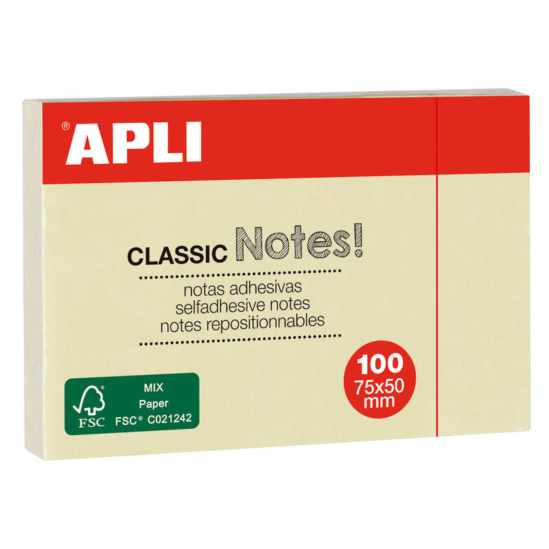 Notas adhesivas apli pack de 12 uds bloc de 100 hojas amarillo 10971