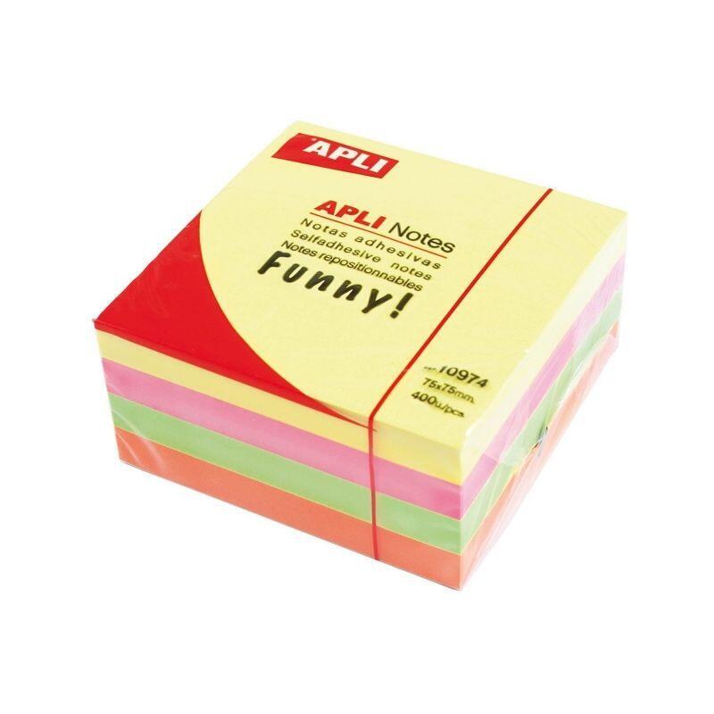 Notas adhesivascubo cuatrocientas hojastonos brillantes (2)75 x 75mmapli