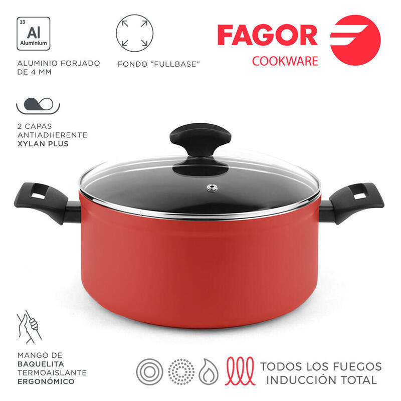 Olla maxima+tapa roja aluminio 3004 fagor Ø24x11cm