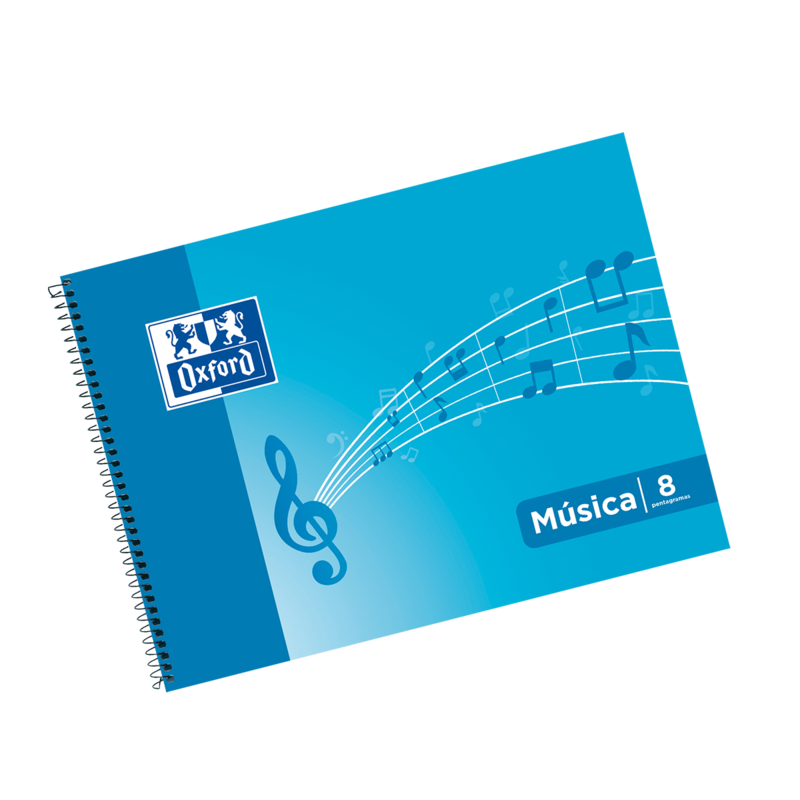 Oxford cuaderno de musica espiral formato 4º apaisado 20 hojas – 8 pentagramas interlineado de 2mm – tapa blanda –