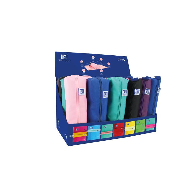Oxford kangoo teens expositor de 12 estuches rectangulares medianos y 12 redondos pequeÑos – goma elastica para unirlo al cuader