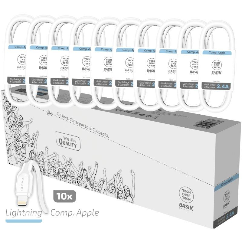 Pack 10 cables lightning tech one tech basik tec2952 usb macho lightning macho 1m blanco