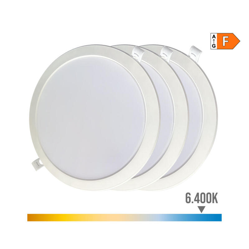Pack 3 downlights led 18w, luz frÍa 6400k