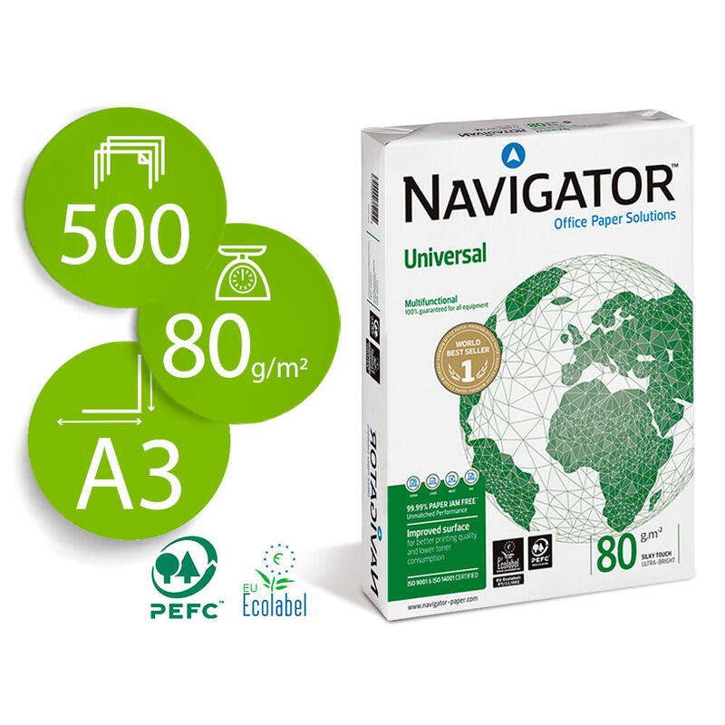 Pack de 5 unidades navigator papel a3 80gr 297x420mm (500 hojas) blanco