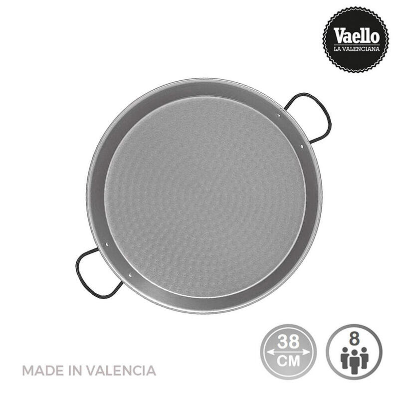 Paellera tradicional acero pulido Ø38cm (8 personas). vaello