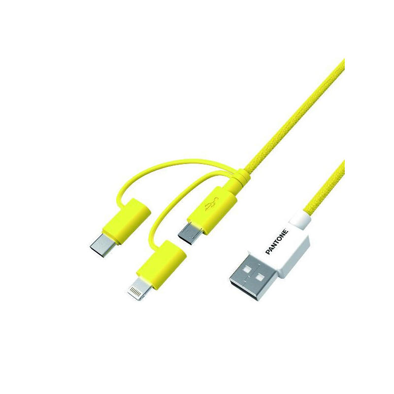 Pantone pt-usb003y1 cable usb 1,2 m usb a usb c.micro usb a/lightning amarillo