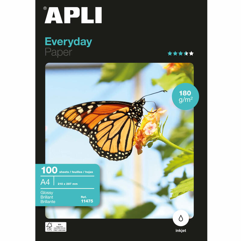 Papel fotogrÁfico apli everyday 11475 din a4 180g 100 hojas brillante