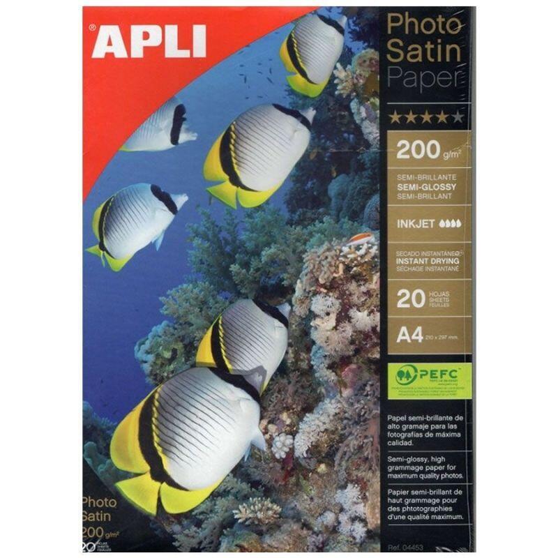 Papel fotogrÁfico apli photosatin paper 04453 din a4 200g 20 hojas semi brillante