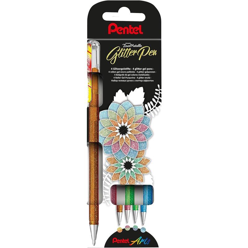 Pentel hybrid dual metallic pack de 4 boligrafos de bola con tinta gel brillante – punta 1mm – trazo 0.5mm – colores