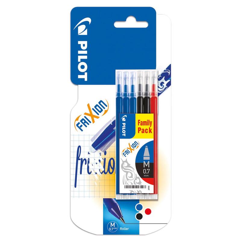 Pilot pack de 6 recambios para frixion ball y frixion clicker – punta de bola redonda 0.7mm – trazo 0.4mm – colores: 3x azul, 2x