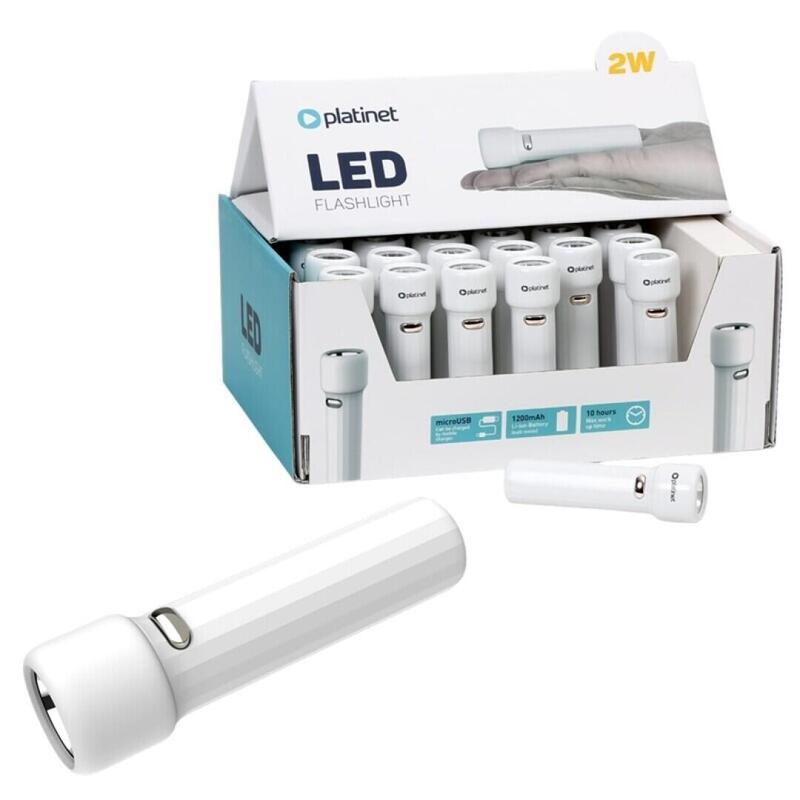 Platinet expositor 30 uds. linterna led recargable 2w 1200mah blanco