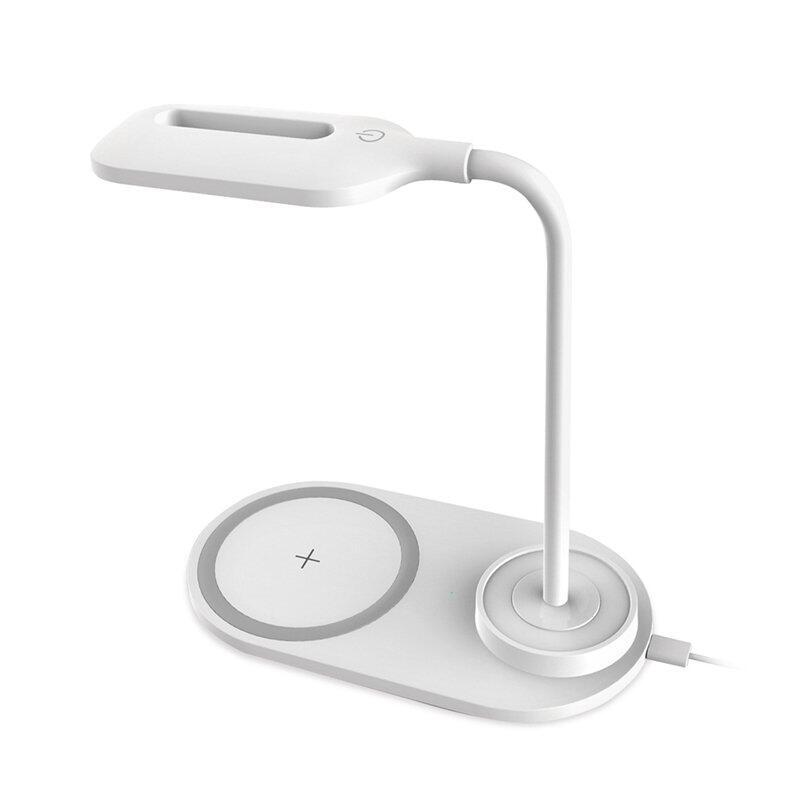Platinet lampara de mesa led + cargador inalambrico 8w blanco