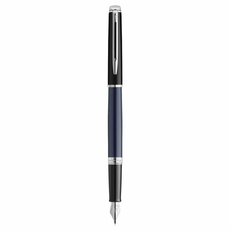 Pluma estilográfica waterman hémisphère | lacado negro y azul con adornos de paladio | plumín mediano de acero inoxidable | estu