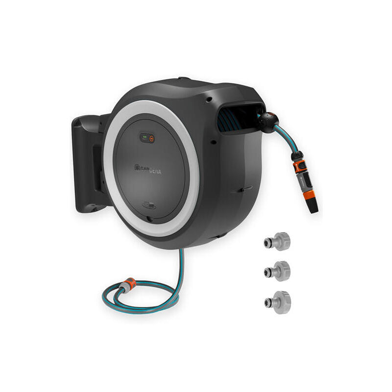 Portamangueras de pared a baterÍa gardena powerroll xl 18v p4a solo, 35 metros, enrollador de manguera gris/blanco, sin baterÍa