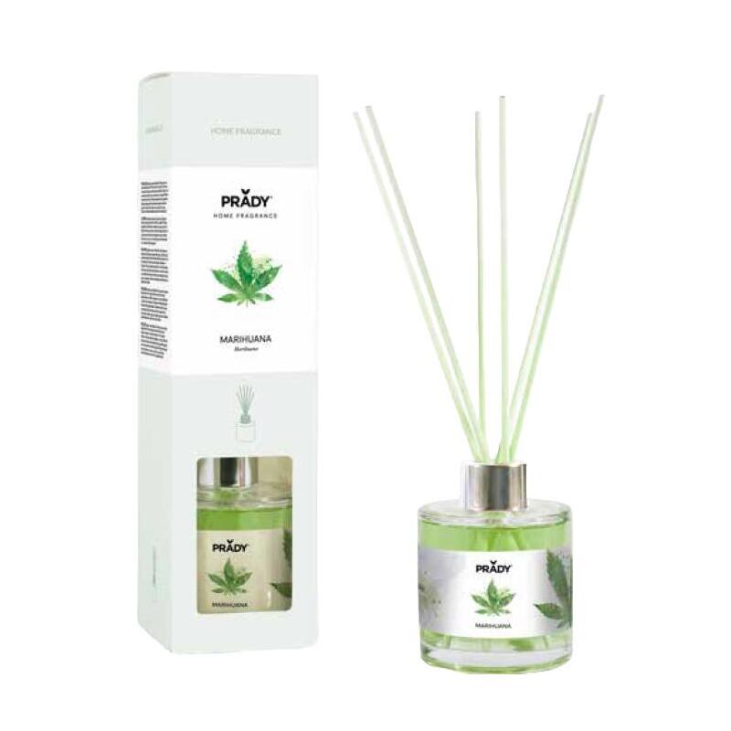 Prady ambientador premium marihuana – frasco de cristal 130ml y varitas difusoras