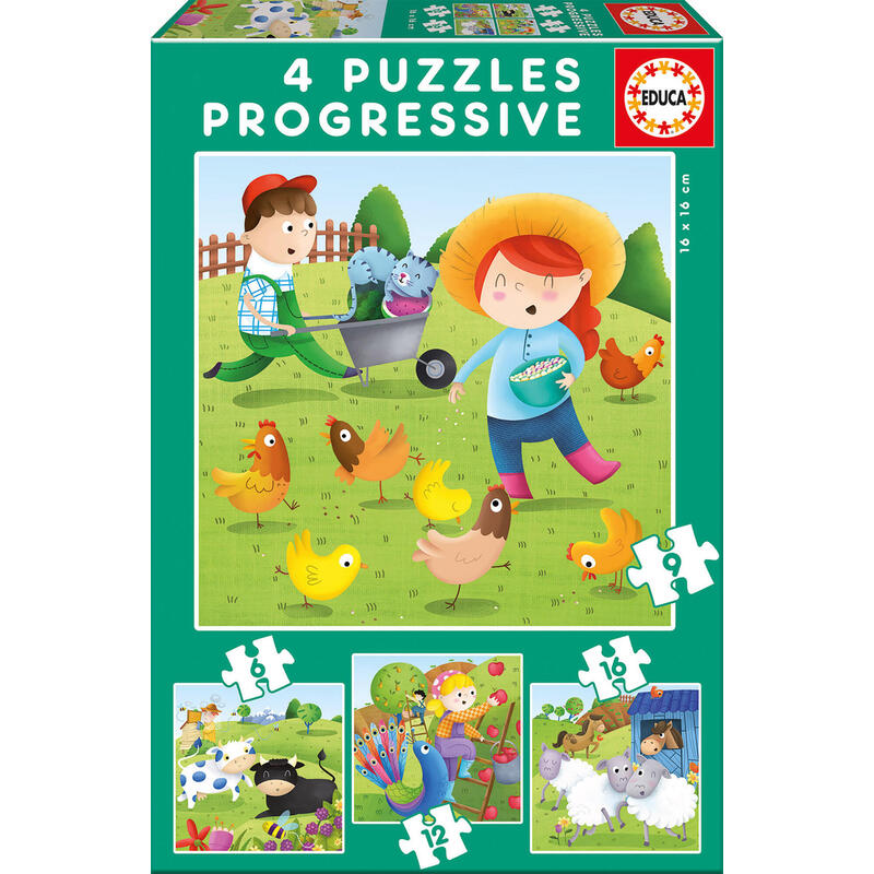 Puzzle progresivo animales de la granja 6-9-12-16pzs
