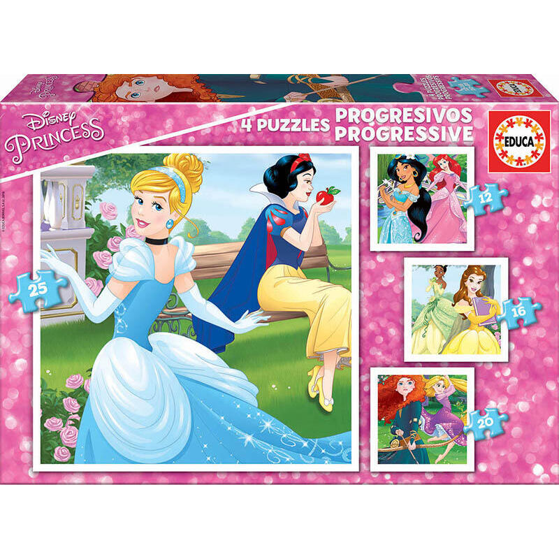 Puzzle progresivo princesas disney 12-16-20-25pzs