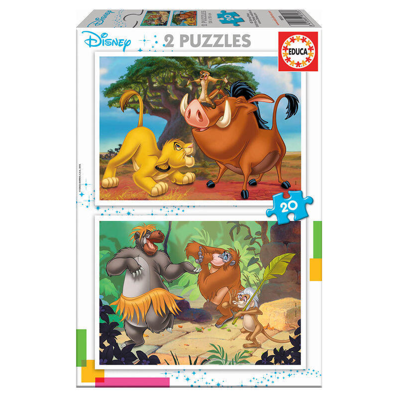 Puzzle rey leon + el libro de la selva animals disney 2x20pzs