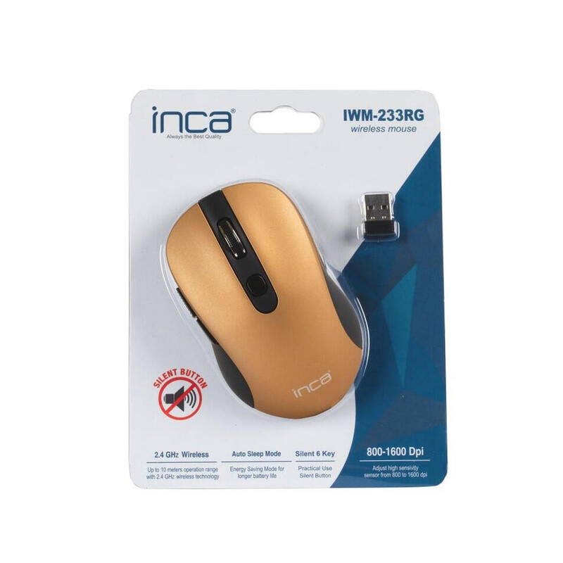 Raton inca iwm-233rg 1600 dpi,wirless,6 tamen,gold, 2,4ghz