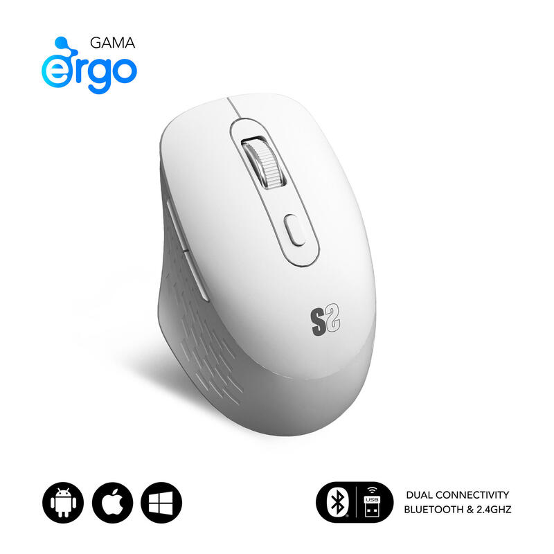 Raton subblim curve ergo dual  inalambrico bluetooth, usb 2.4ghz 1600dpi – 5 botones – uso diestro – blanco