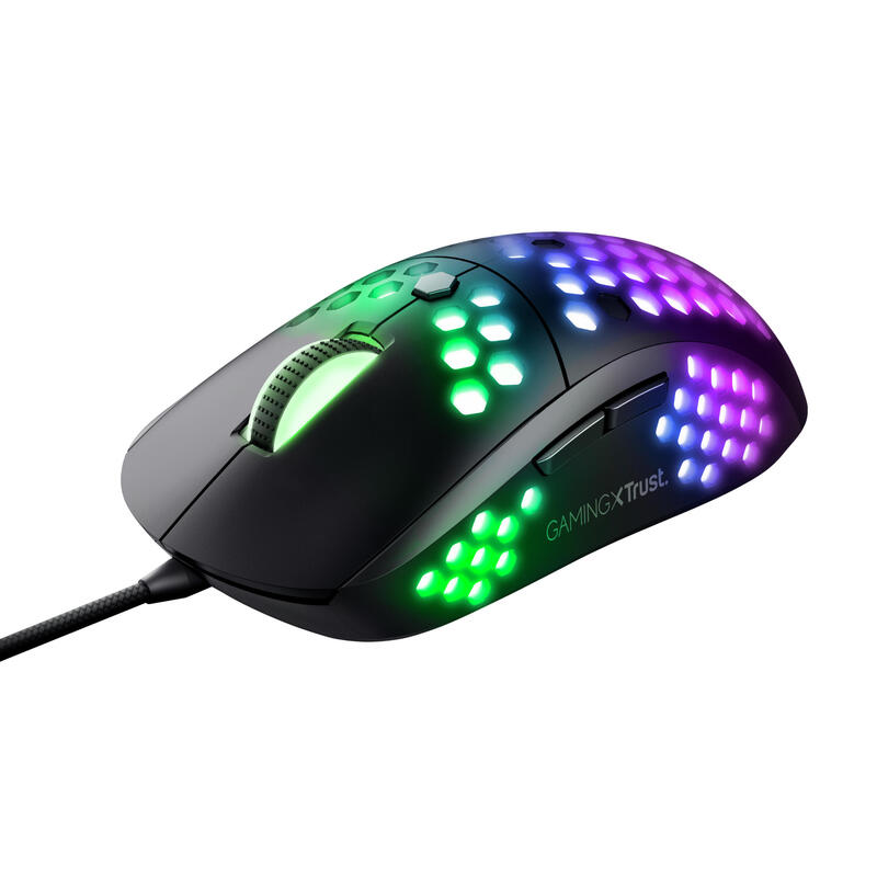 RatÓn trust gaming gxt 960 graphin 200-10000 dpi 2 botones para pulgar iluminaciÓn rgb carcasa perforada cable trenzado usb 1.8m