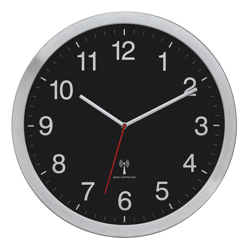 Reloj de pared tfa analógico xl radiocontrolado con marco de aluminio (negro/plata, Ø 40cm) 60.3545.01