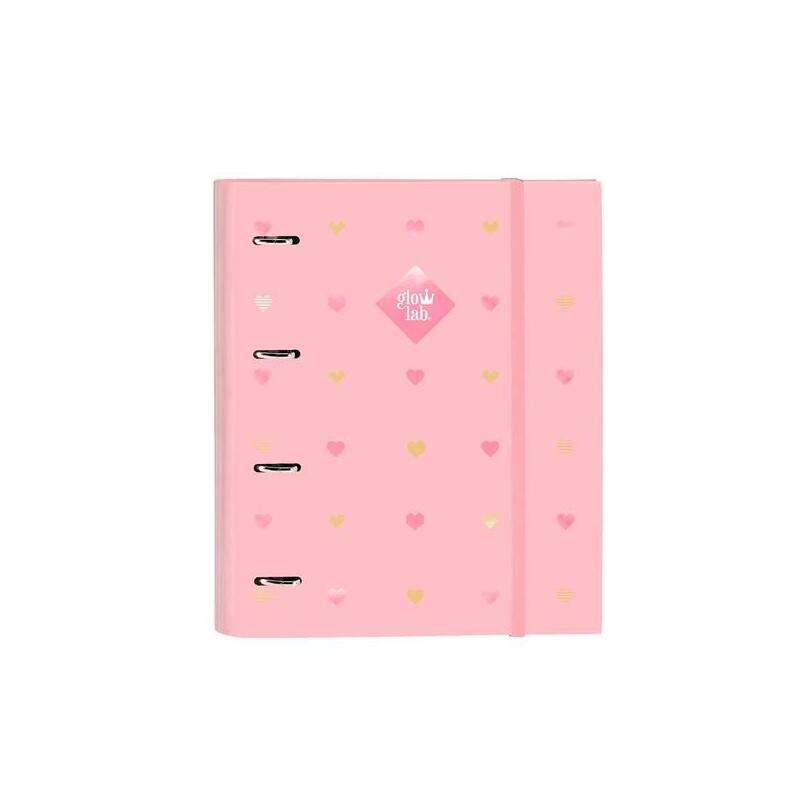 Safta carpeta de anillas 4x35mm c/recambio 100h a4 t/duras cierre c/goma glowlab «hearts»