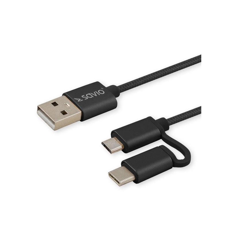 Savio cl-128 cable usb 1 m usb 2.0 usb a usb c/micro-usb a negro