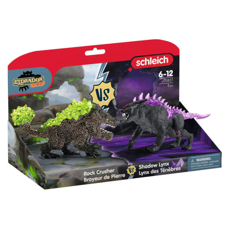 Schleich eldrador creatures shadow lynx vs rock breaker, figura de juguete 70827