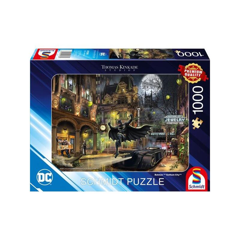 Schmidt spiele thomas kinkade studios: dc – batman gotham city, rompecabezas negro, 1000 piezas 57588