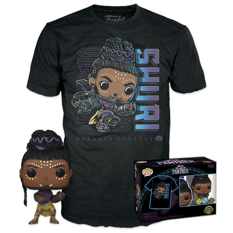 Set figura pop & tee marvel black panther shury exclusive talla l