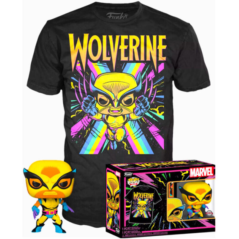 Set figura pop & tee marvel wolverine black light talla s