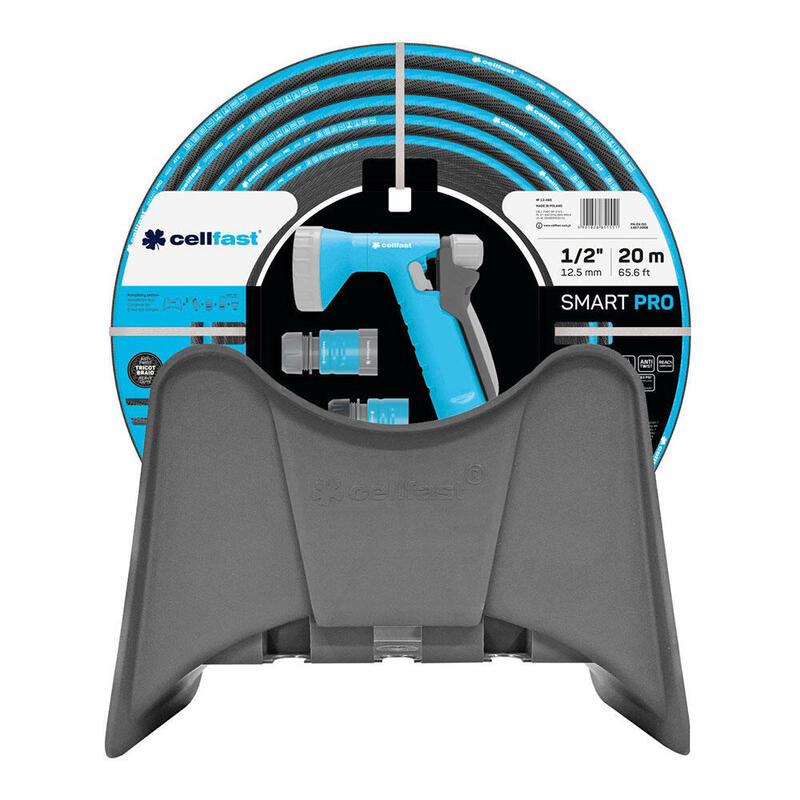 Set manguera de riego smart pro ats de 19 mm x 20 m, colgador mural y conectores cellfast