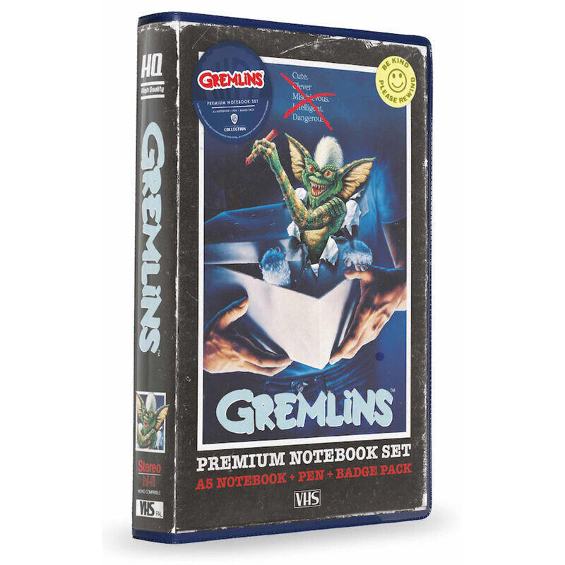 Set papeleria vhs sd toys gremlins libreta chapas y boligrafo