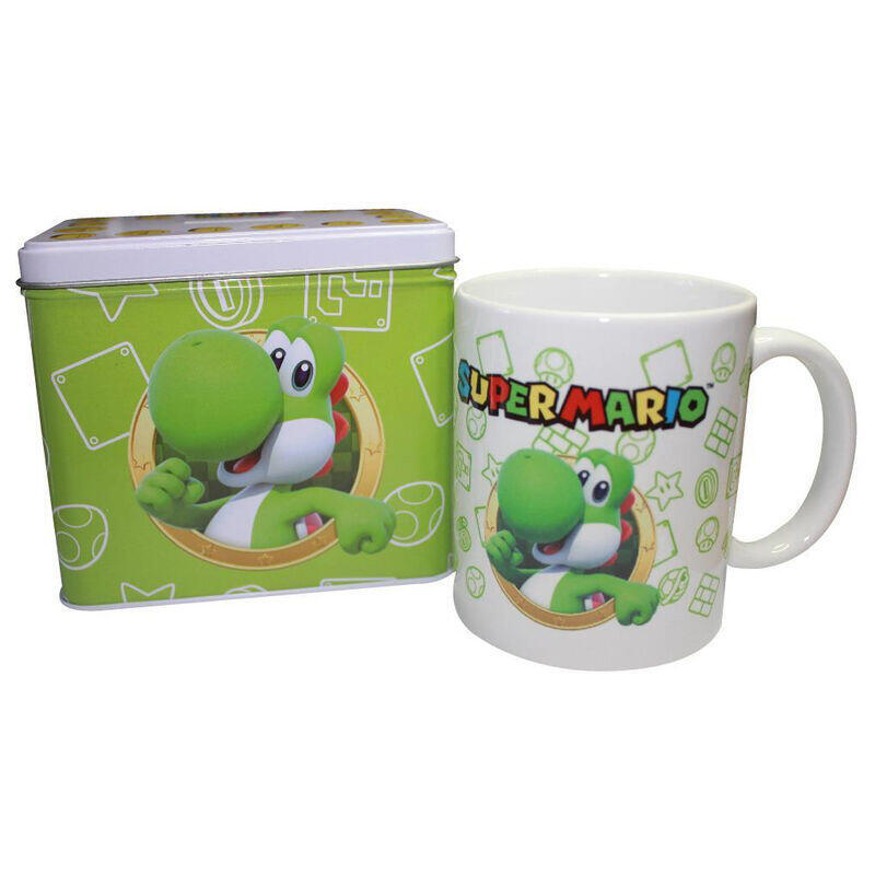 Set taza + hucha yoshi super mario bros nintendo