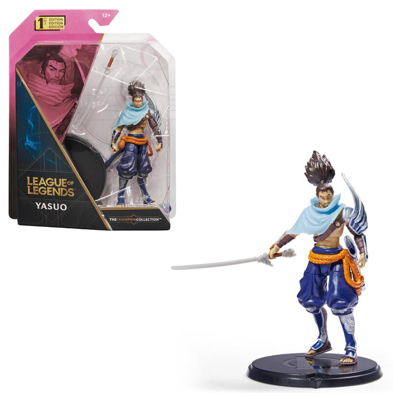 Spin master league of legends – figura de acciÓn de yasuo de 10 cm con espada y base de pantalla, figura de juego 6062259