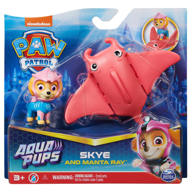 Spin master paw patrol aqua pups – juego de hero pups con figura de skye puppy y figura de stingray, figura de juego 6066148