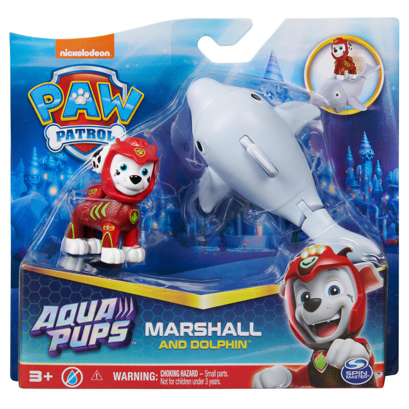 Spin master paw patrol aqua pups – set de hero pups con figura de cachorro marshall y figura de delfÍn, figura de juego 6066147