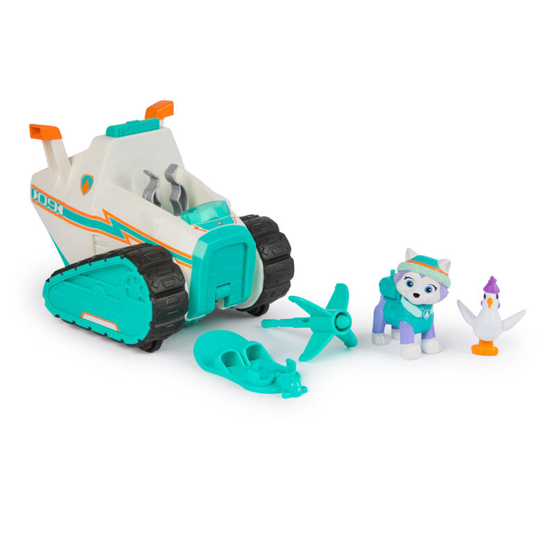 Spin master paw patrol: moto de nieve con figura del everest, tabla de snowboard y figura de henrietta  6071111